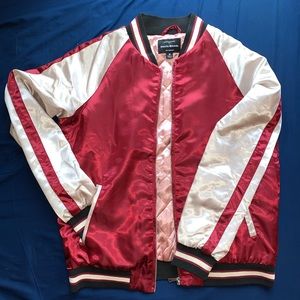 Red/cream satin bomber jacket